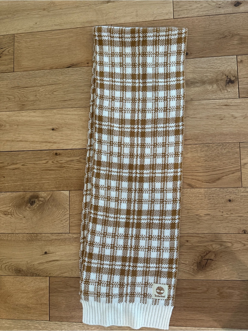NWT Timberland Gold and White Plaid Knit Scarf